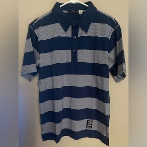 18 GREENS Size SMALL, Men's Navy and White Striped Polo Shirt. NWT.